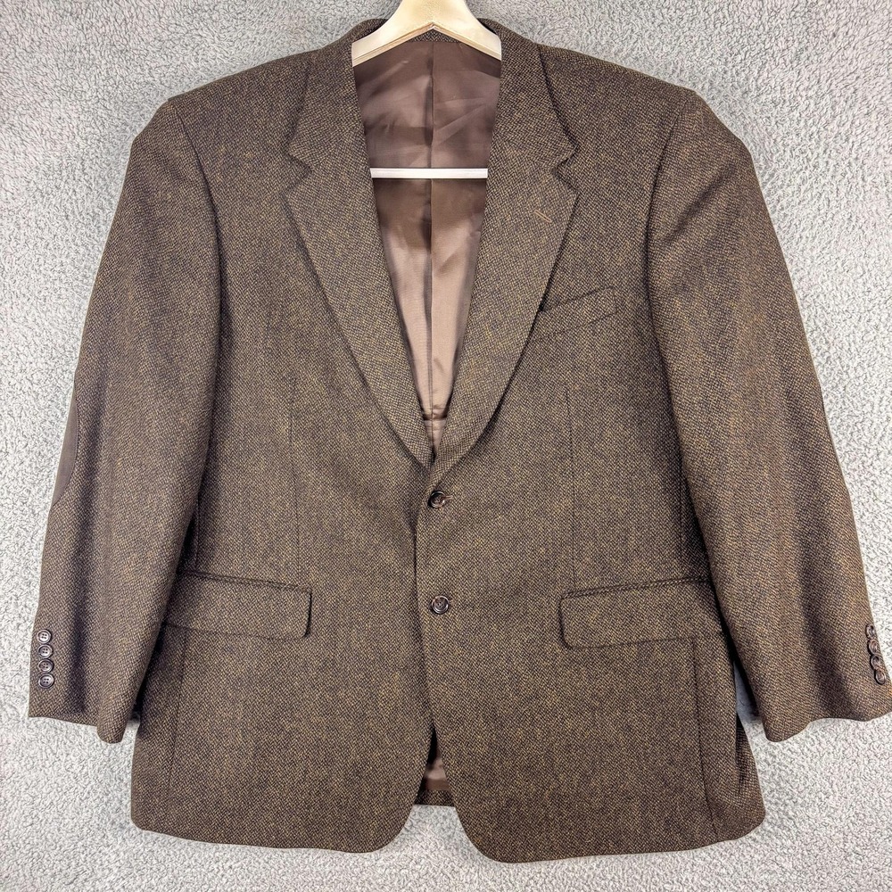 LaCrosse Highland Shetlands Blazer Mens 46R Brown Wool Elbow Patch Jacket